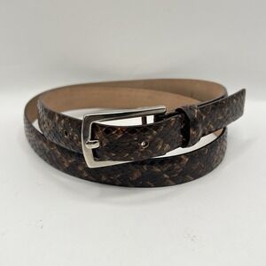 VTG Albatros Italian Leather Belt Large Brown Silver Tone Buckle Reptile Classic